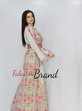 Elegant Cream Color Brown Red Palestinian Embroidered Dress Thobe