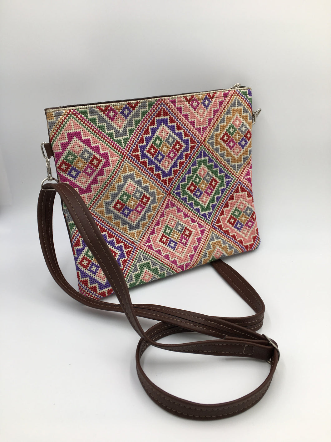 iPad Hand embroidered brown leather handbag with fabulous embroidery