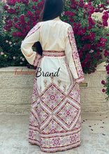 Manajil Off-White Palestinian Embroidered Floral Thobe Dress Palestinian Embroidery